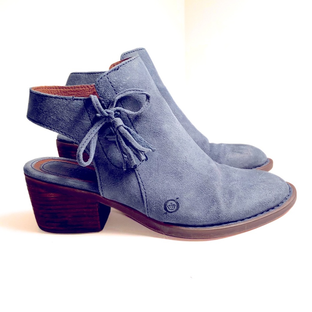 Born Monikah Blue Suede Leather Slingback Tassel Boots Size 8